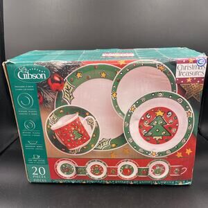 Gibson CHRISTMAS TREASURES 20pc Dinnerware Set OPEN BOX Service for 4